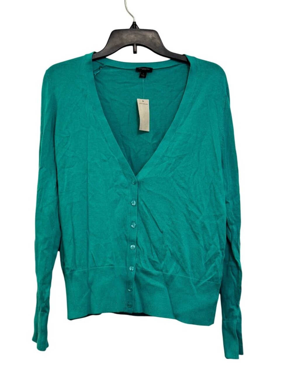 Ann Taylor Womens Teal Button-Front Cardigan Sweater Size L 100% Cotton